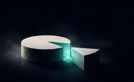 A stone disc with one glowing slice separated from it, representing AEO as one distinct piece of the larger GEO whole