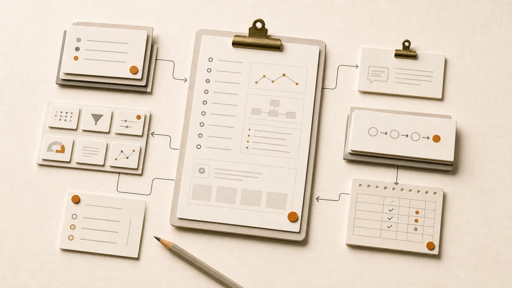 Paper coaching worksheet, session notes, prompt cards, and habit checklist connected into a personal AI workflow