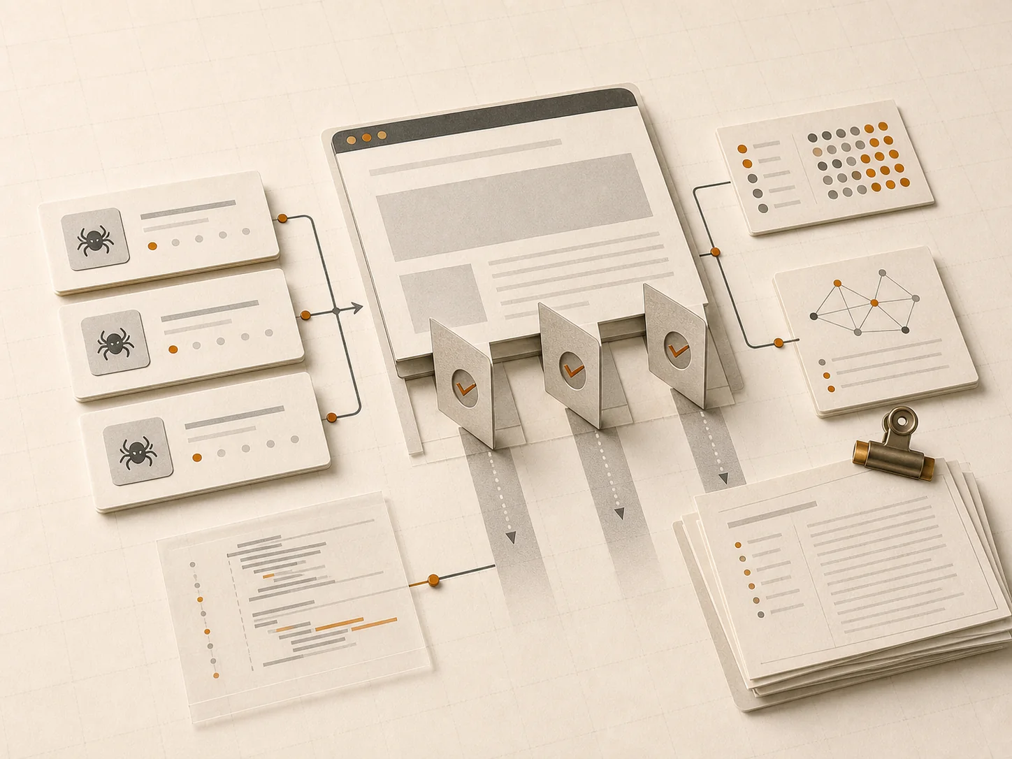 Crawler access cards, parsed page sheets, and citation checks for an agent-readiness workflow