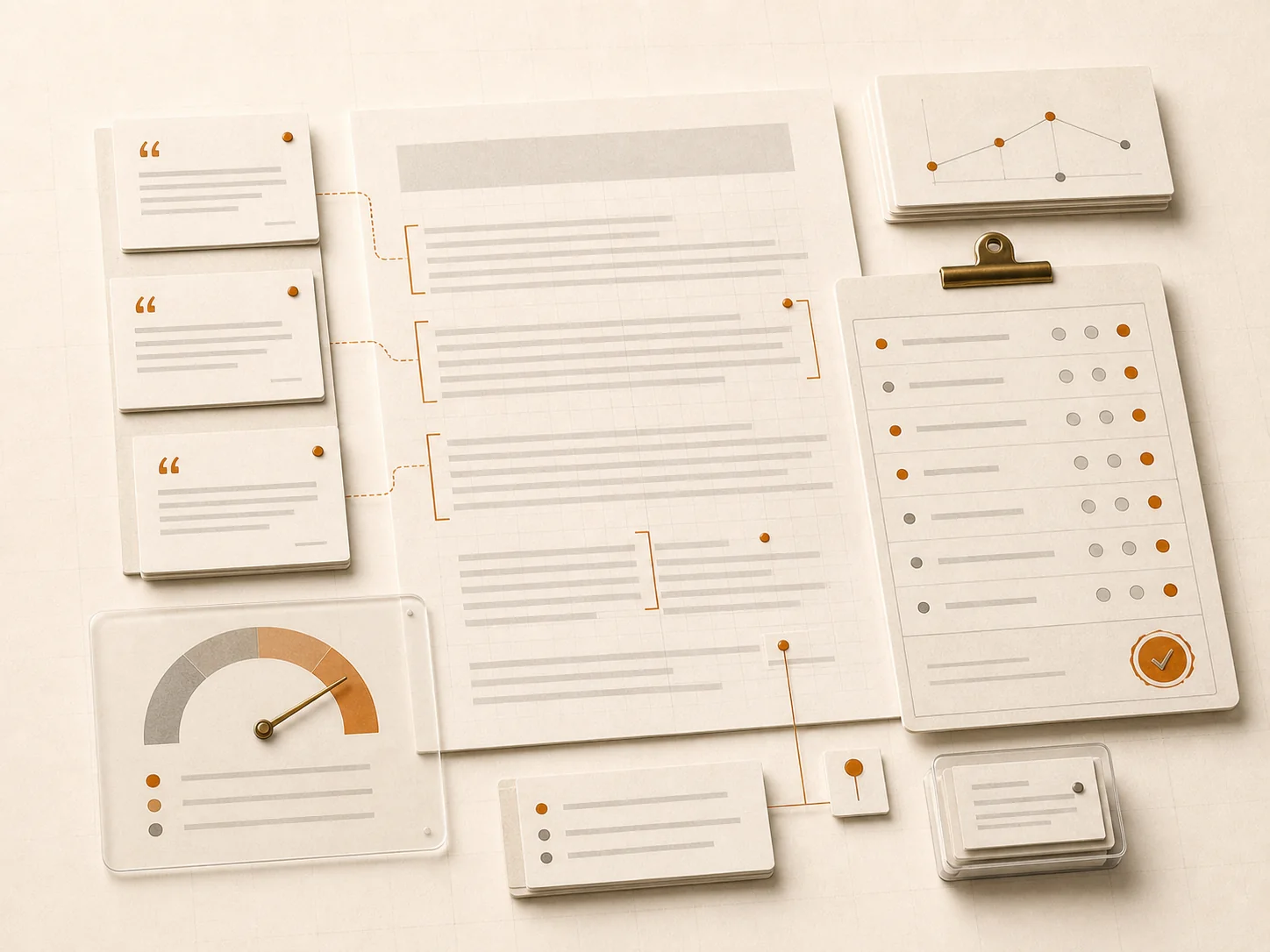 A page passage divided into quote-ready blocks with citation pins and grading indicators